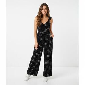 Madewell Black White Polka Dot Wide Leg Cropped Jumpsuit Ruffle 4 Brunch Summer